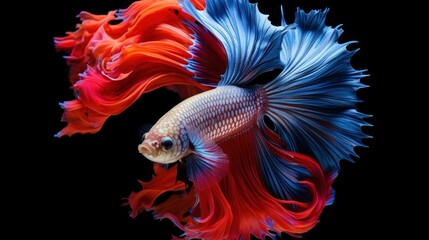 Fototapeta premium Capture the moving moment of siamese fighting fish isolated on black background. betta fish.
