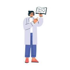 Female Doctor Character as Professional Hospital Worker with Book Vector Illustration