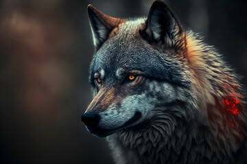 AI-generated illustration of a head of wolf with light blurred background