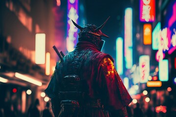AI-generated illustration of an armored hero with horns - obrazy, fototapety, plakaty