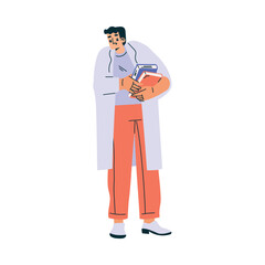 Male Doctor Character as Professional Hospital Worker with Books Vector Illustration