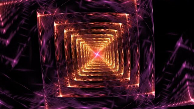 Geometric fractal shape with flaming parts glowing and sparkling. Light in center spreading, forming revolving cross, emanating fluids. Flashing  bright luminous motion background. 4K UHD 4096x2304