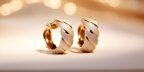 Golden Dreams: Luxurious Gold Earrings in a Golden Wondeland gold earrings, luxury jewelry,  isolated background, dreamy jewelry, graceful design for girls wearing generative AI
