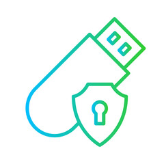 Secured USB security icon with blue and green gradient outline style. security, technology, data, usb, drive, flash, memory. Vector Illustration