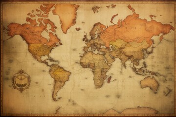 old map of the world on old vintage paper with grunge texture, Old Antique World Map on Mercators Projection, AI Generated