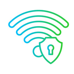 Wifi security security icon with blue and green gradient outline style. security, technology, wifi, internet, network, digital, safety. Vector Illustration