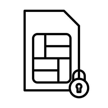 Sim lock security icon with black outline style. sim, security, lock, technology, padlock, secure, key. Vector Illustration
