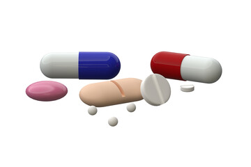 Realistic pills set, isolated.