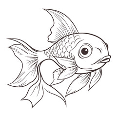 Cute cartoon gold fish line drawing vector for coloring page. - obrazy, fototapety, plakaty