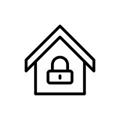 Lock house lock security icon with black outline style. house, lock, security, door, key, home, safety. Vector Illustration