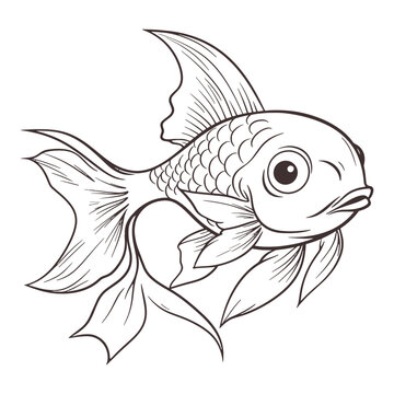 recommend clip art: Cute cartoon gold fish line drawing vector for coloring page.