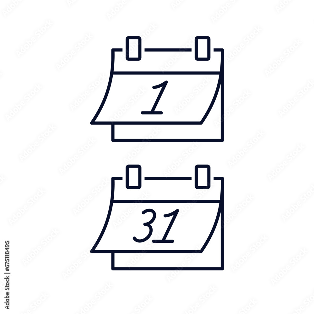 Poster set of calendar dates. the beginning and end of the month, year. first and thirty-first number. vect