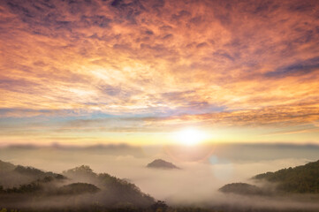 Landscape of Mountain views and Sunrise background