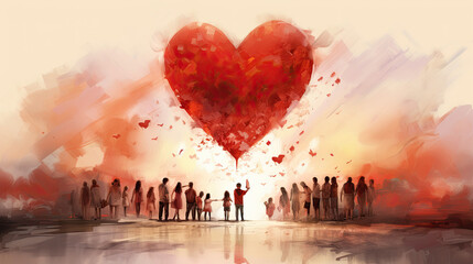 Many people share red hearts, volunteer work, share community, share love