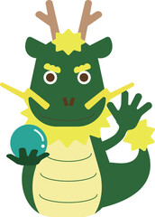 2024年賀状素材　ポップな龍のイラスト25　緑の龍