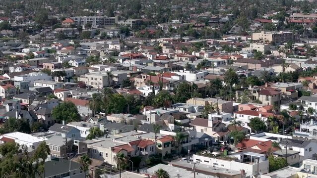 Upscale Long Beach, California neighborhood - aerial flyover
