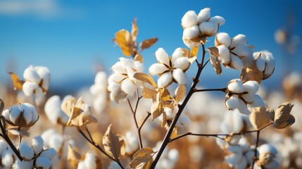 A blossoming organic white natural cotton plant in a sustainable field Scientific name: Gossypium