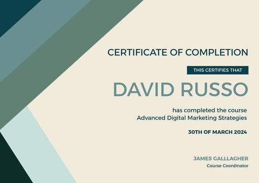 Composite of certificate of completion text with pattern on cream background