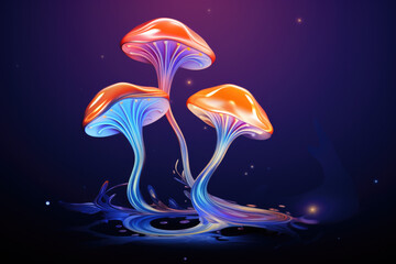 Couple of mushrooms sitting on ground. This image can be used to depict nature, fungi, or outdoor scenes.