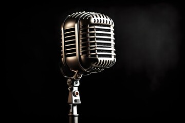 Naklejka premium vintage microphone on black background