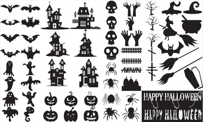 Set of silhouettes of Halloween Vector.