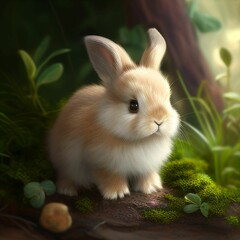 Fototapeta premium AI generated illustration of an adorable bunny in a forest with a blurry background
