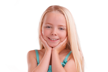 Portrait, cute smile and happy girl with modern fashion and kids clothing with confidence. Young kid, youth clothes and child from Sweden with joy and dress isolated on a transparent, png background