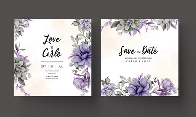 Fototapeta na wymiar wedding invitation card with beautiful floral watercolor