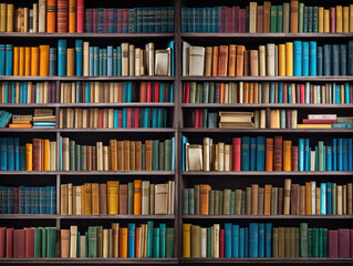 book shelf backgroundmulticolor of bookssymmetry,New books,tiled with other textures in my gallery. - obrazy, fototapety, plakaty