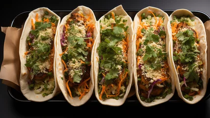 Fotobehang Top view Photo of Mexican tacos: :white solid background generative ai © Suralai