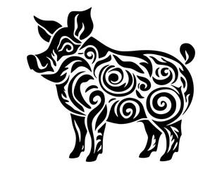 Black Pig Tribal Tattoo Style Generative AI