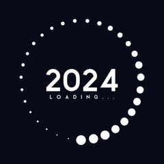 loading 2024 with circles around vector Illustration loading 2024, new year,' eve, 2024 coming soon 2024, countdown to 2024 with Loading Concept on dark background - obrazy, fototapety, plakaty