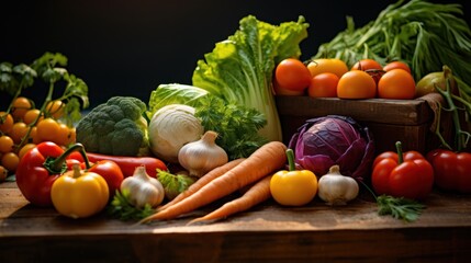 Healthy food ,fresh vegetables, green leafy vegetables,concept on old black wooden table
