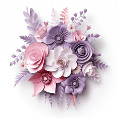 Bouquet of paper flowers for cards, stickers, prints. Mother's Day, March 8, Valentine's Day, Birthday