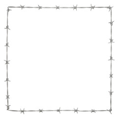A 3D illustration of a barbed wire fence twisted into a square frame shape, available in PNG format with a transparent background.