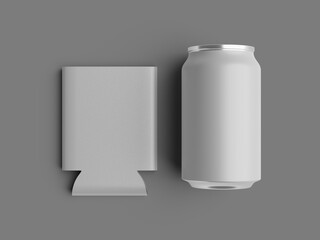 Flat Lay White Blank Koozie Can Cooler 3D Rendered Mockup