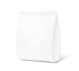 Realistic food snack bag isolated on white background. Half side view. Vector illustration. Can be use for template your design, presentation, promo, ad. EPS 10.