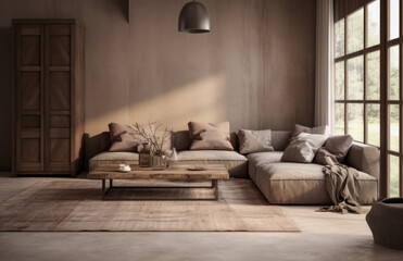 Rustic living room interior composition
