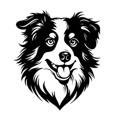 Australian Shepherd Logo Monochrome Design Style - obrazy, fototapety, plakaty