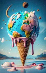 Foto auf Alu-Dibond Ice cream cone in the shape of globe flowing down © AlexanderD
