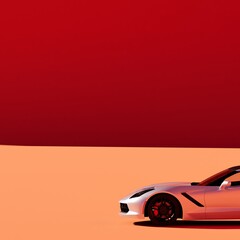 sports car with side angle with orange background wall