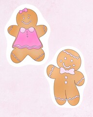 Gingerbread - Christmas sticker, Christmas gingerbread set. Happy New Year Decoration. Merry Christmas Holiday. New Year and Xmas Celebration. 