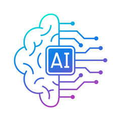 AI brain circuit board icon, Artificial intelligence technological chip, Vector illustration