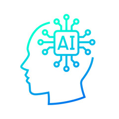 Human head tech icon, AI chip technological brain, Artificial intelligence, Simple flat design symbol, Isolated on white background, Vector illustration