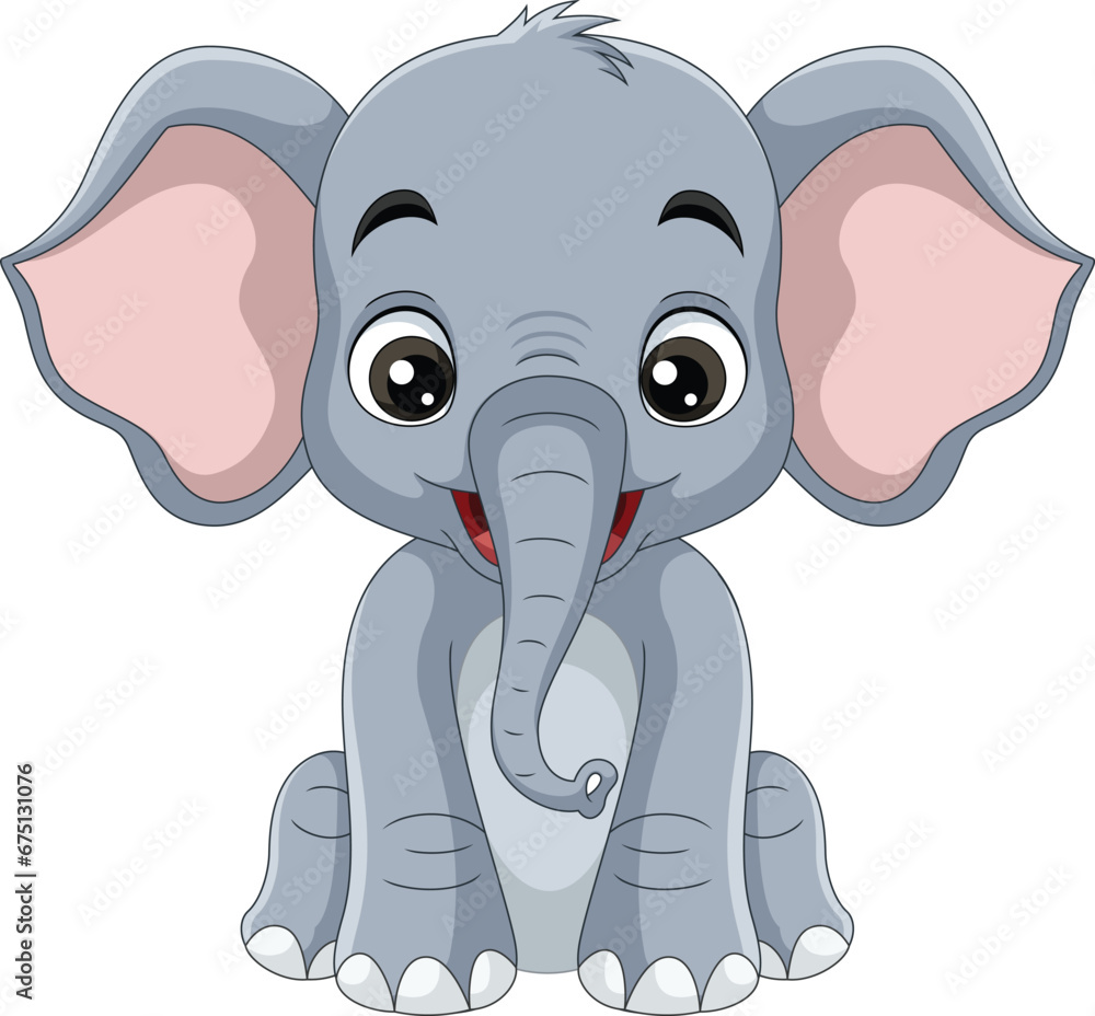 Sticker Cartoon elephant on white background