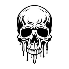 Melting Skull Logo Monochrome Design Style