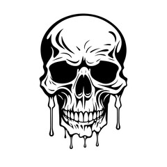 Melting Skull Logo Monochrome Design Style