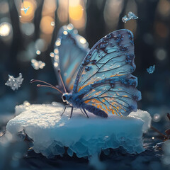 AI generated illustration of a mysterious winter butterfly