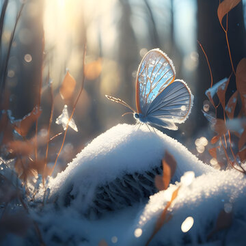 AI generated illustration of a beautiful winter butterfly