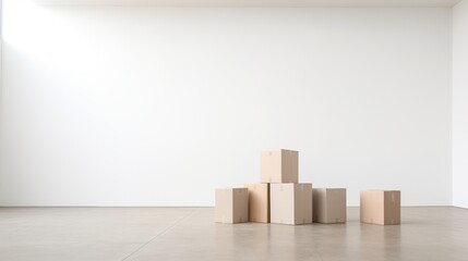 Stack of moving boxes in new house.